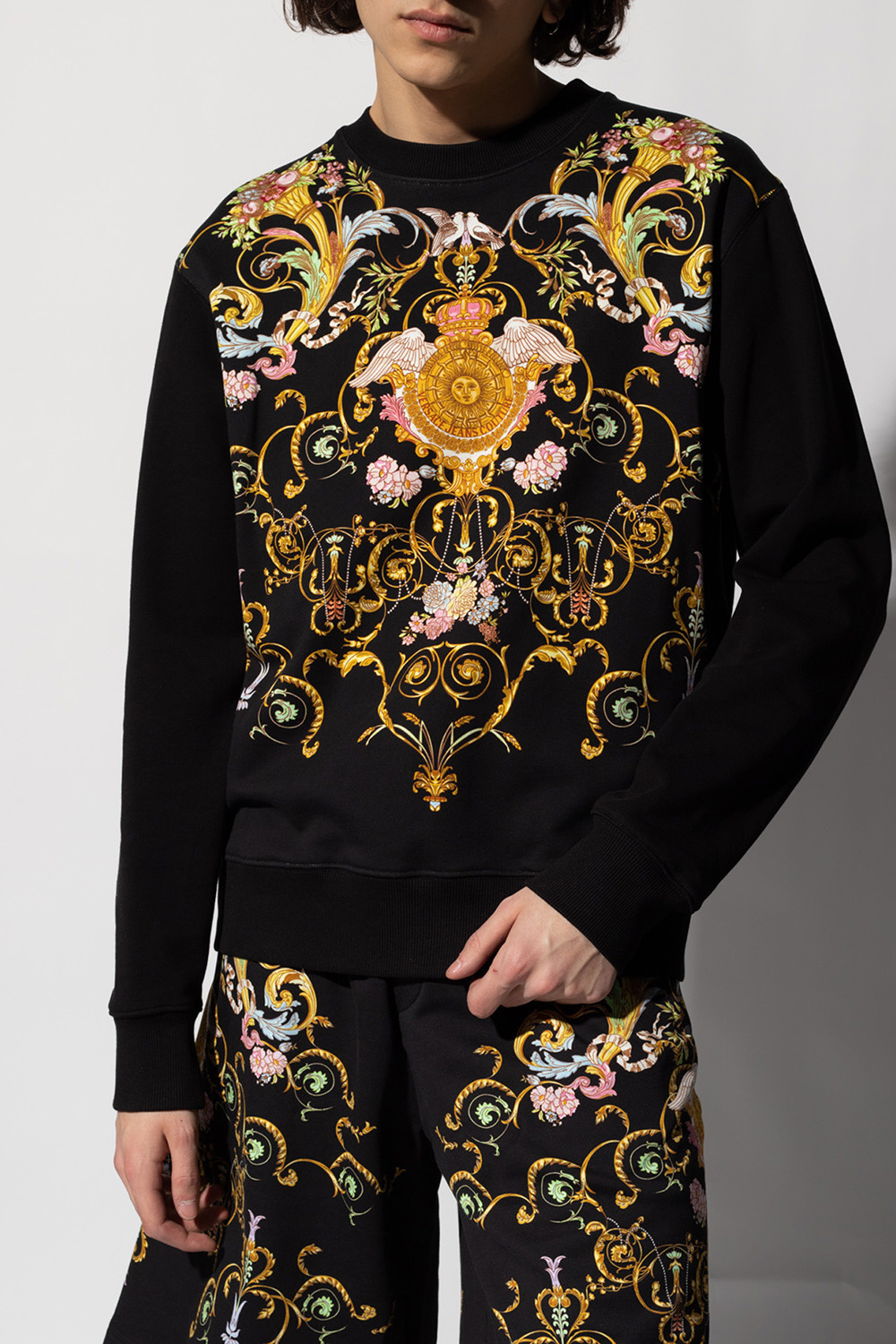 black poplin logo shirt Baroque print sweatshirt